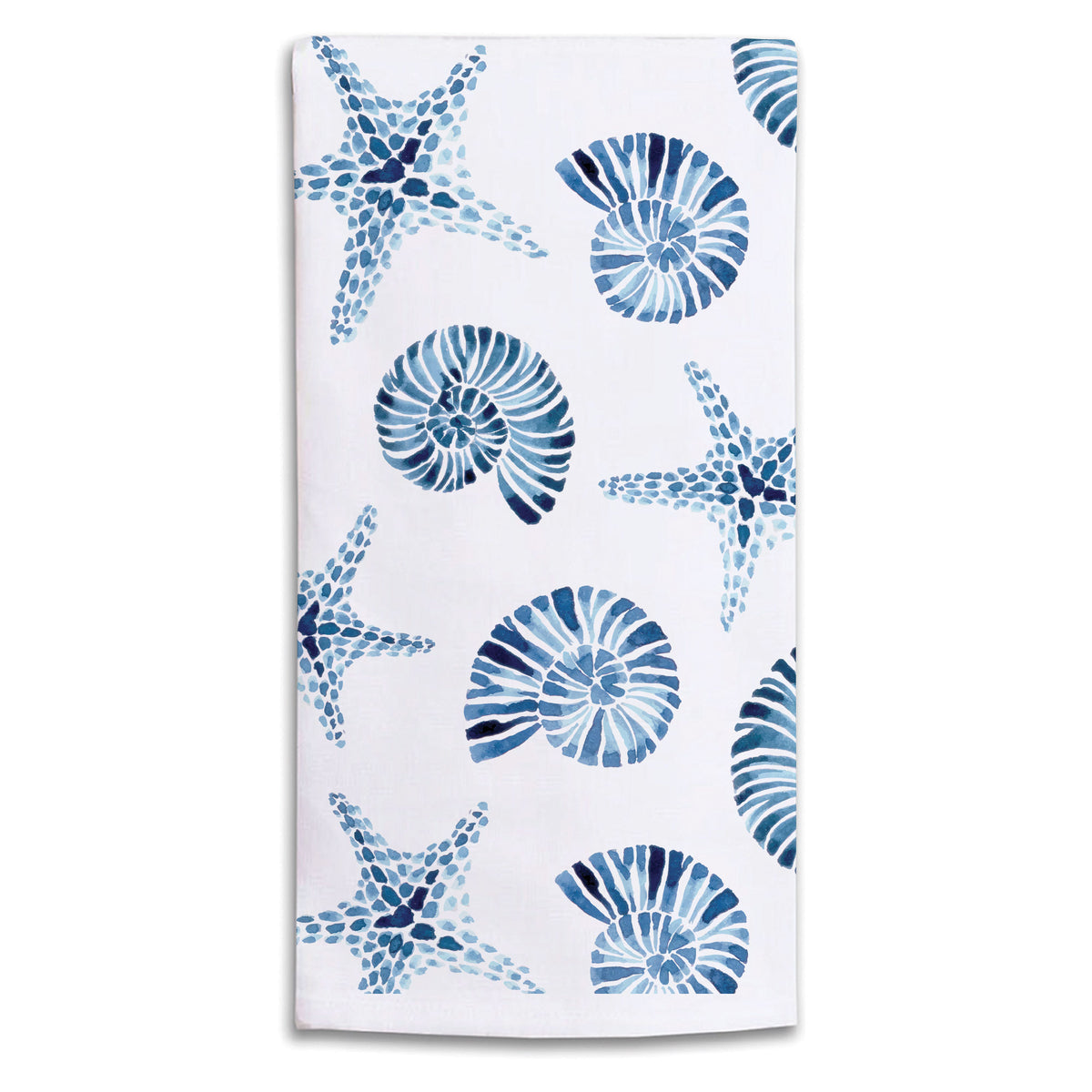 Blue Shell Starfish Pattern Tea Towel