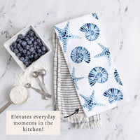 Blue Shell Starfish Pattern Tea Towel