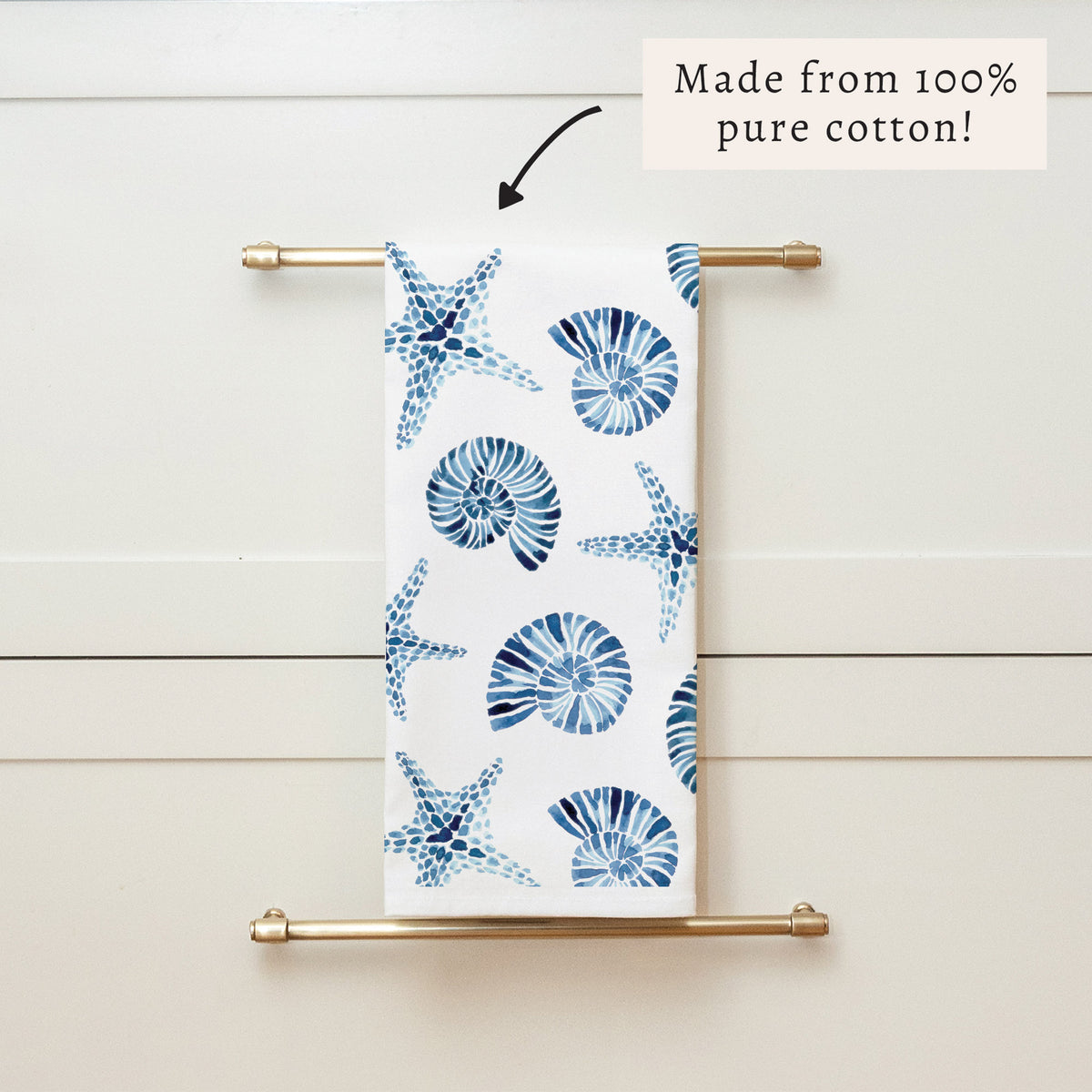 Blue Shell Starfish Pattern Tea Towel