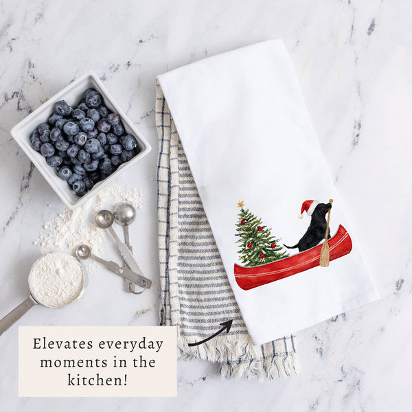 Christmas Dog Canoe Tea Towel