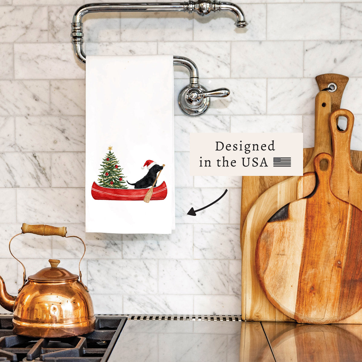 Christmas Dog Canoe Tea Towel