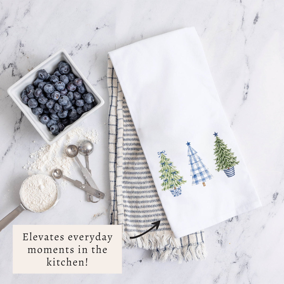 Coastal Cottage Christmas Trees Tea Towel