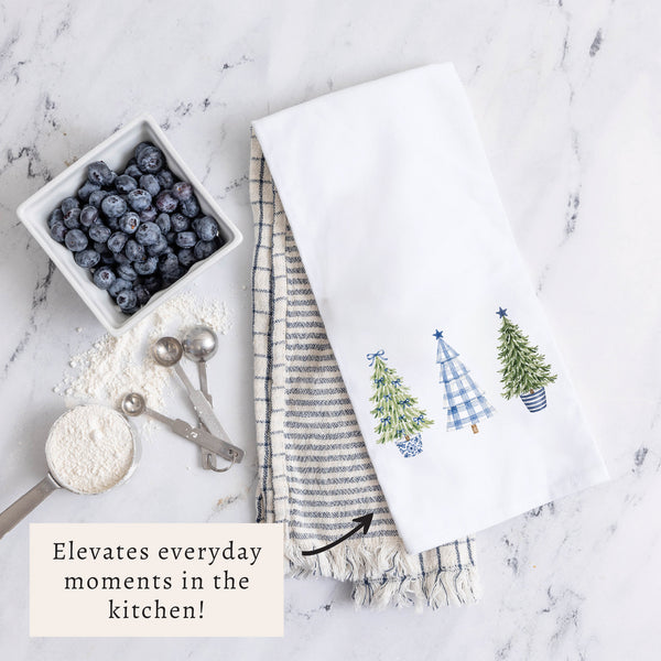 Coastal Cottage Christmas Trees Tea Towel
