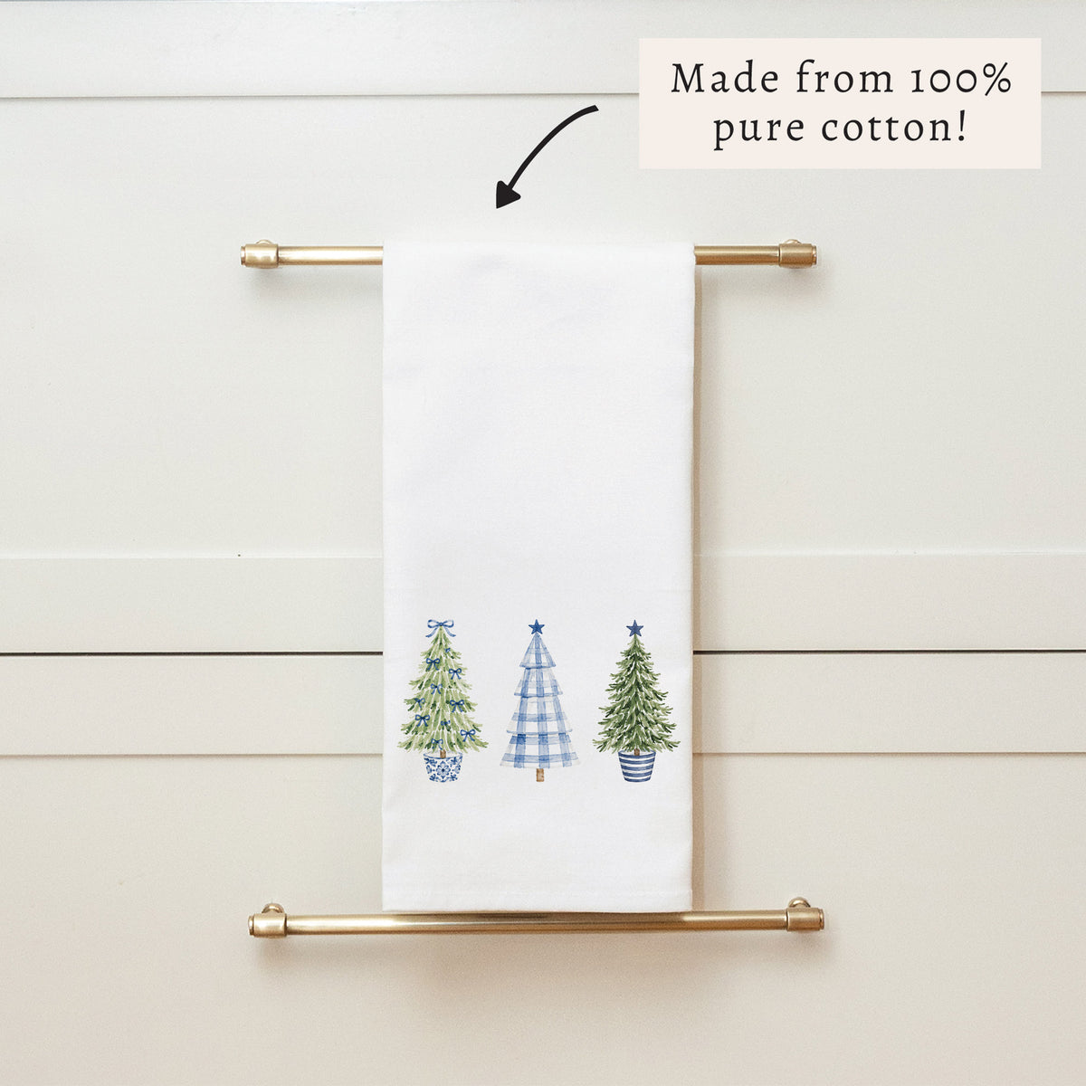Coastal Cottage Christmas Trees Tea Towel