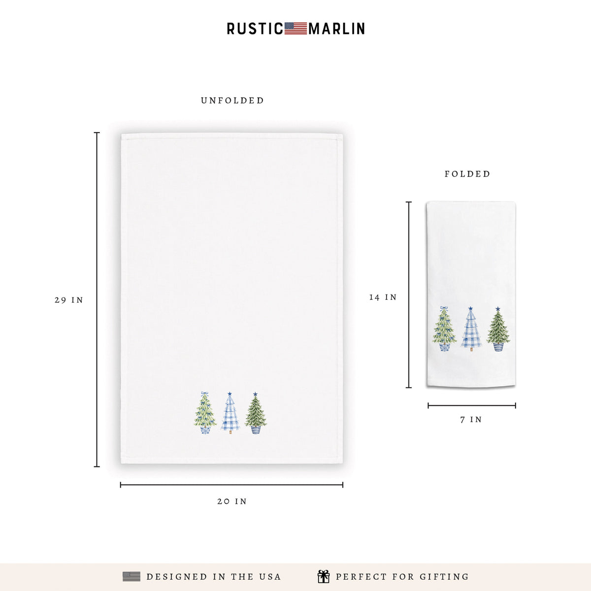 Coastal Cottage Christmas Trees Tea Towel