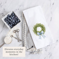 Wreath Blue Ribbon Tea Towel