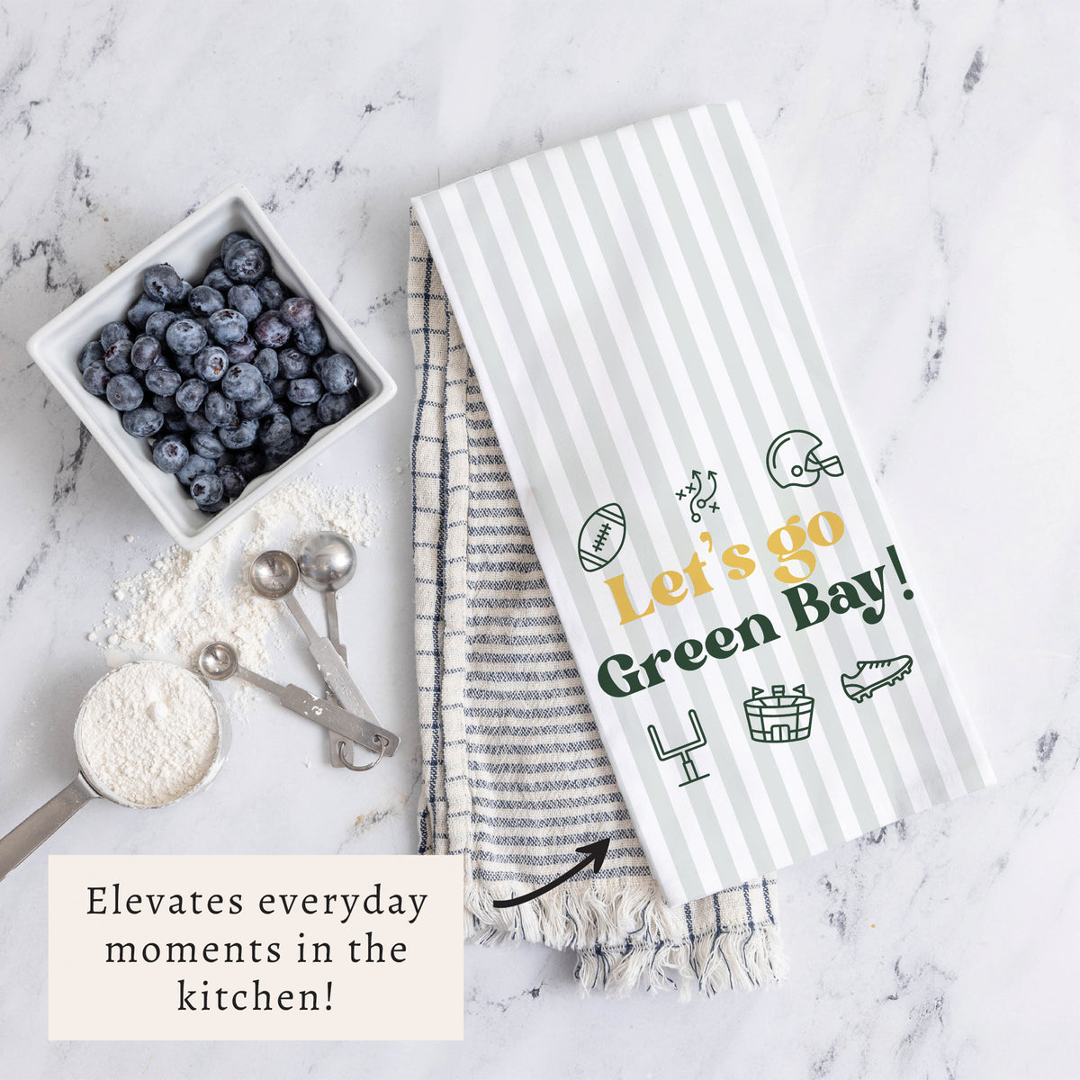 Let’s Go Green Bay Icons Tea Towel