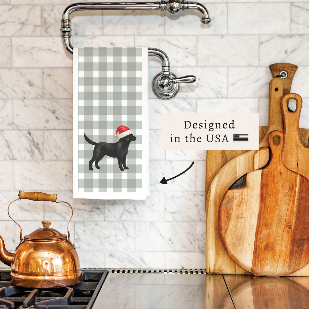 Black Lab Santa Hat Tea Towel
