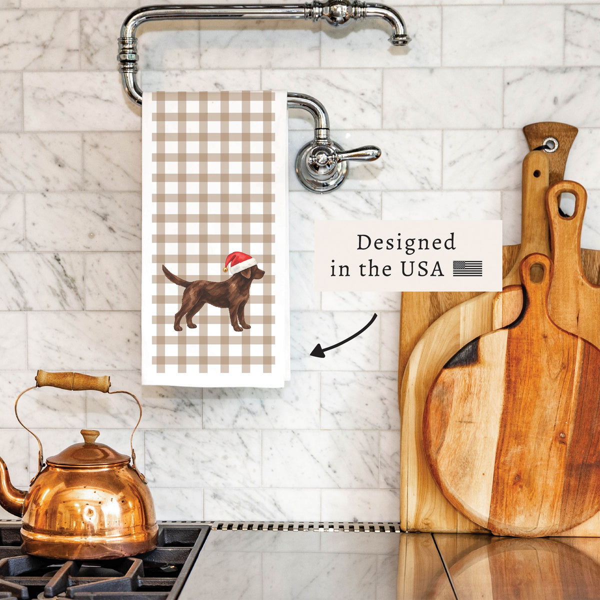 Chocolate Lab Santa Hat Tea Towel