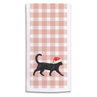 Black Cat Santa Hat Tea Towel