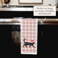 Black Cat Santa Hat Tea Towel