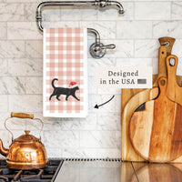 Black Cat Santa Hat Tea Towel