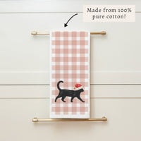 Black Cat Santa Hat Tea Towel