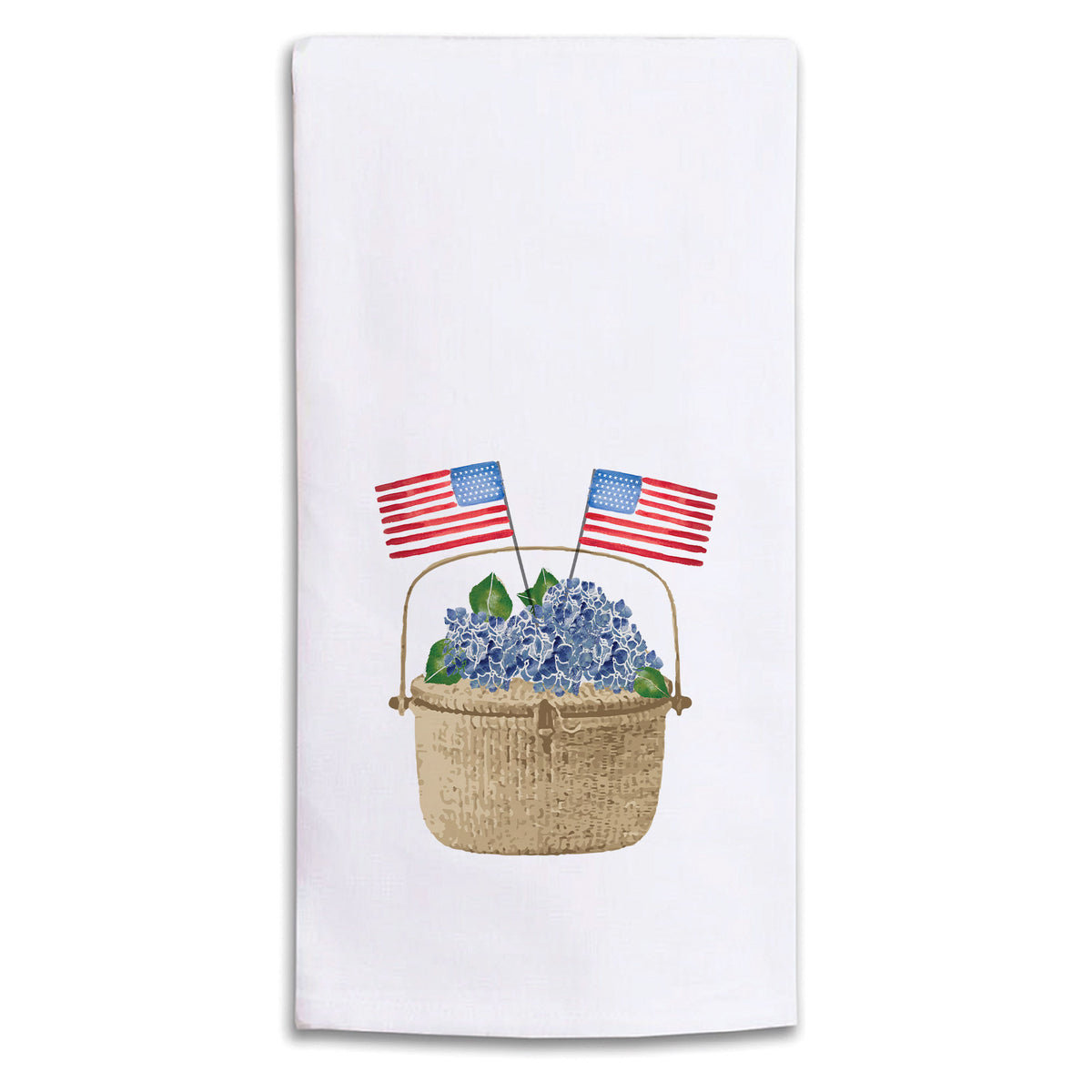 Hydrangea USA Flag Basket Tea Towel