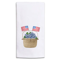 Hydrangea USA Flag Basket Tea Towel