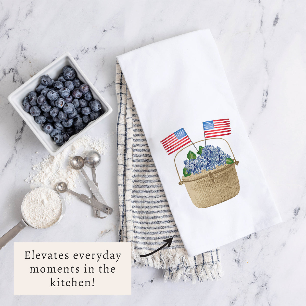 Hydrangea USA Flag Basket Tea Towel