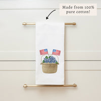 Hydrangea USA Flag Basket Tea Towel