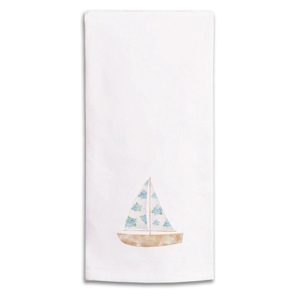Hydrangea Sailboat Tea Towel