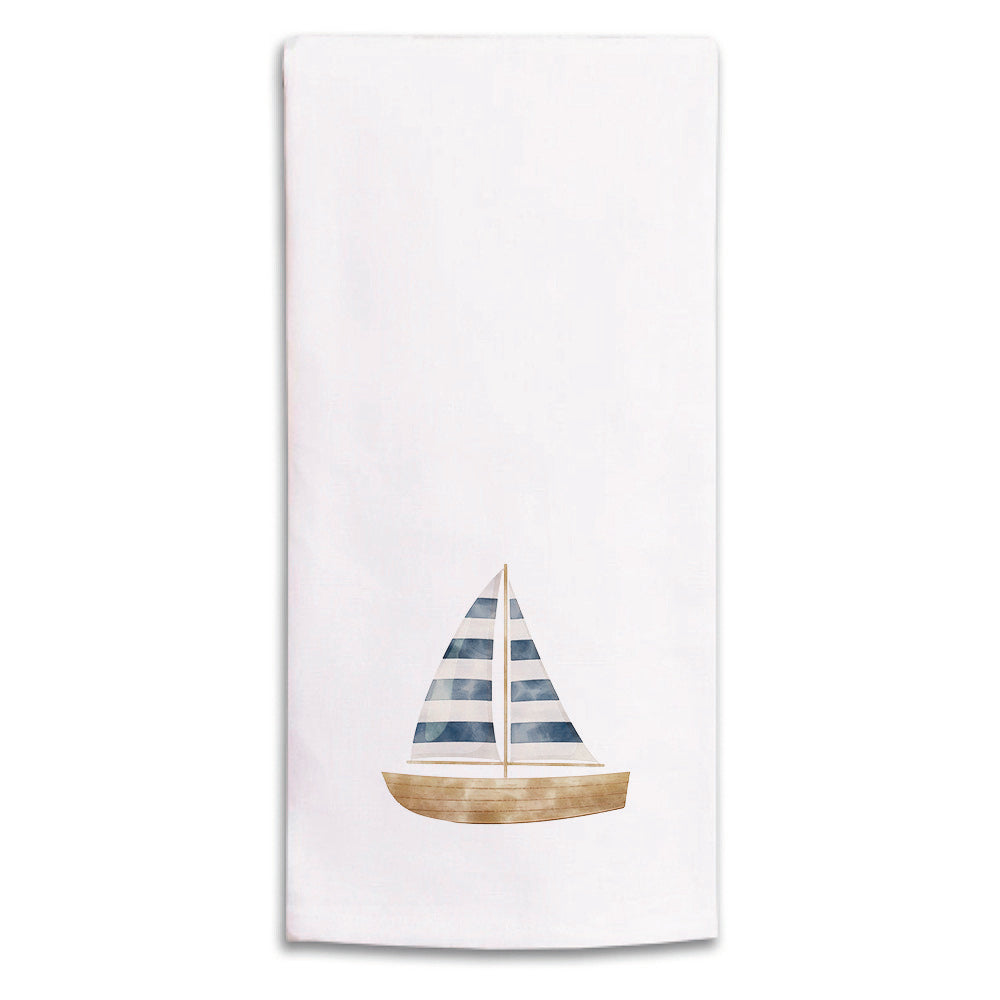 Watercolor Sailboat Rustic Marlin Tea Towel