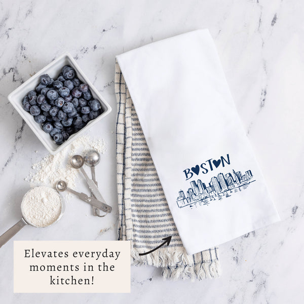 Boston Heart Skyline Tea Towel