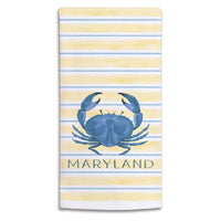 Blue Crab Stripe Personalized Tea Towel