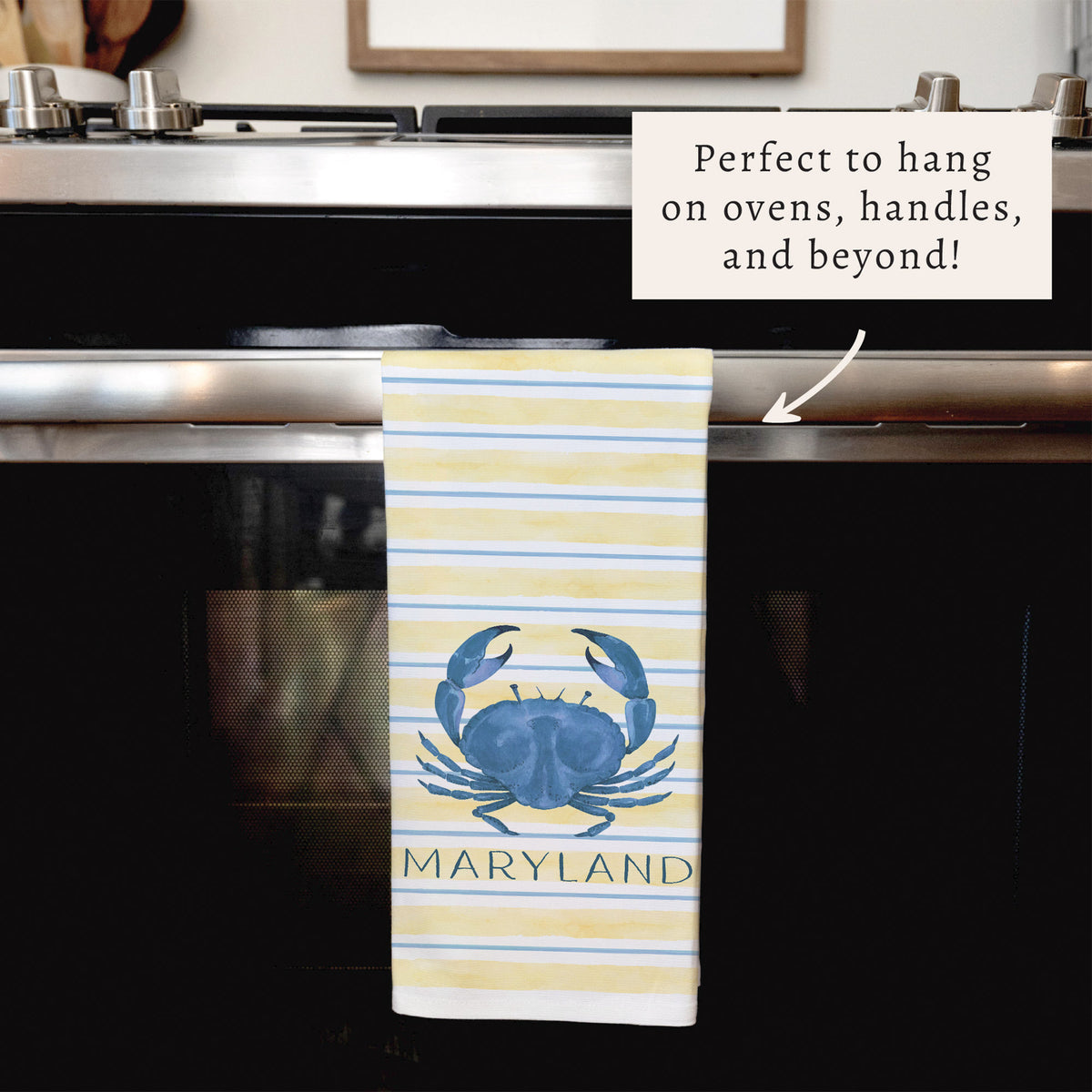 Blue Crab Stripe Personalized Tea Towel