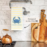Blue Crab Stripe Personalized Tea Towel