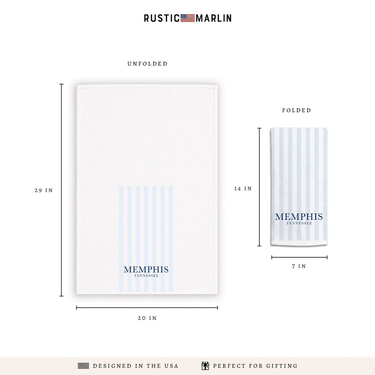 Light Blue Stripe Personalized Tea Towel