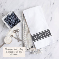 Charcoal Stripe Personalized Tea Towel