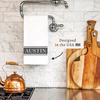 Charcoal Stripe Personalized Tea Towel