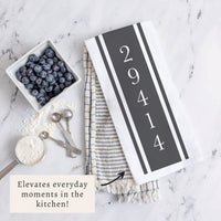 Stripe Zip Code Personalized Tea Towel