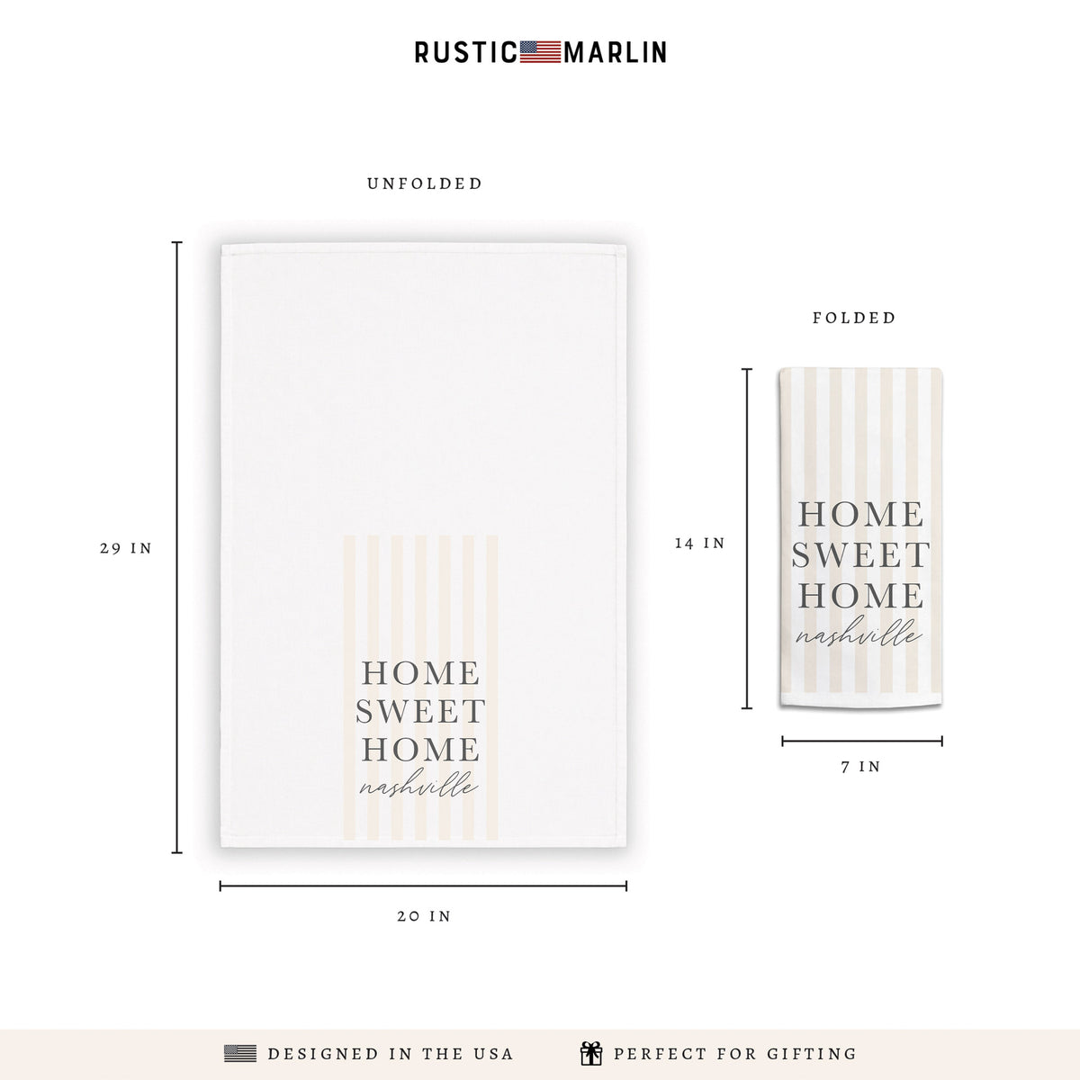 Home Sweet Home Striped Personalized Tea Towel