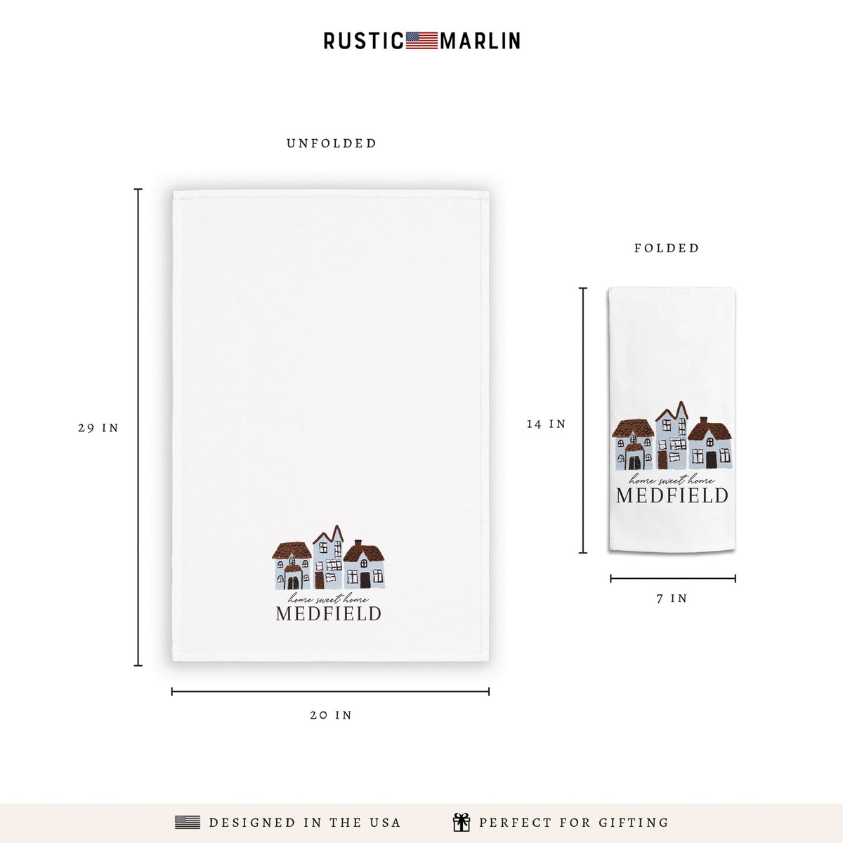 Hometown Village Personalized Tea Towel