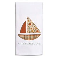 Fall Sailboat Personalized Tea Towel