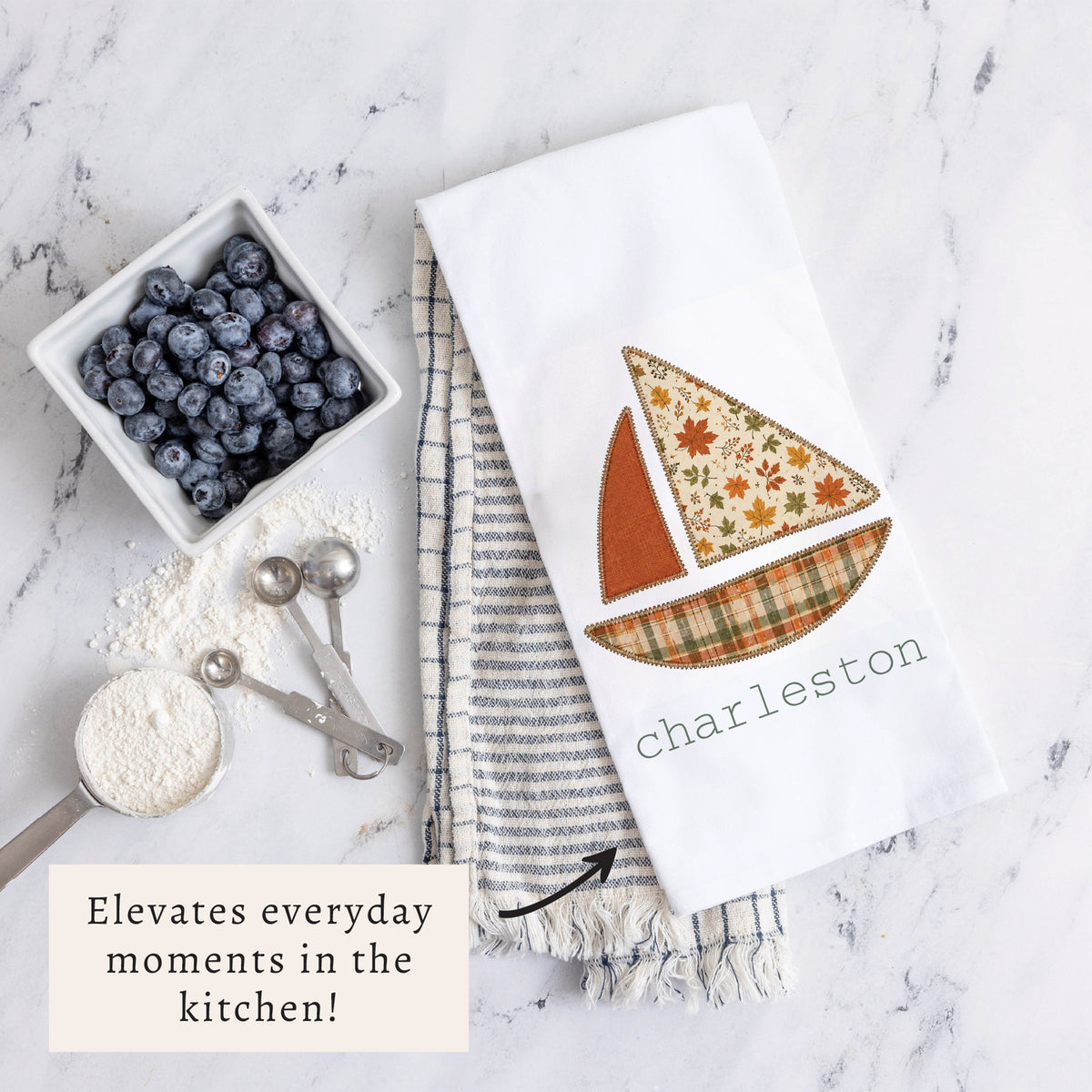 Fall Sailboat Personalized Tea Towel