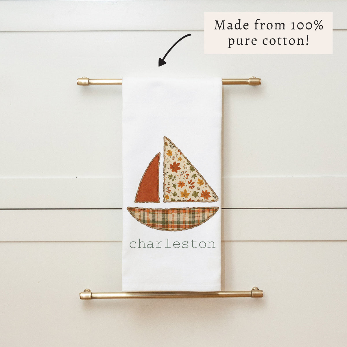 Fall Sailboat Personalized Tea Towel