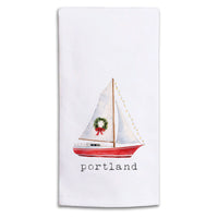 Sailboat Wreath Personalized Tea Towel