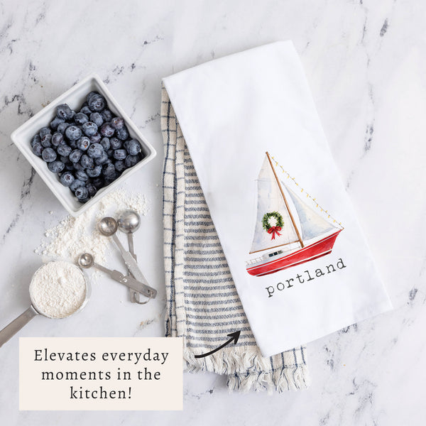 Sailboat Wreath Personalized Tea Towel