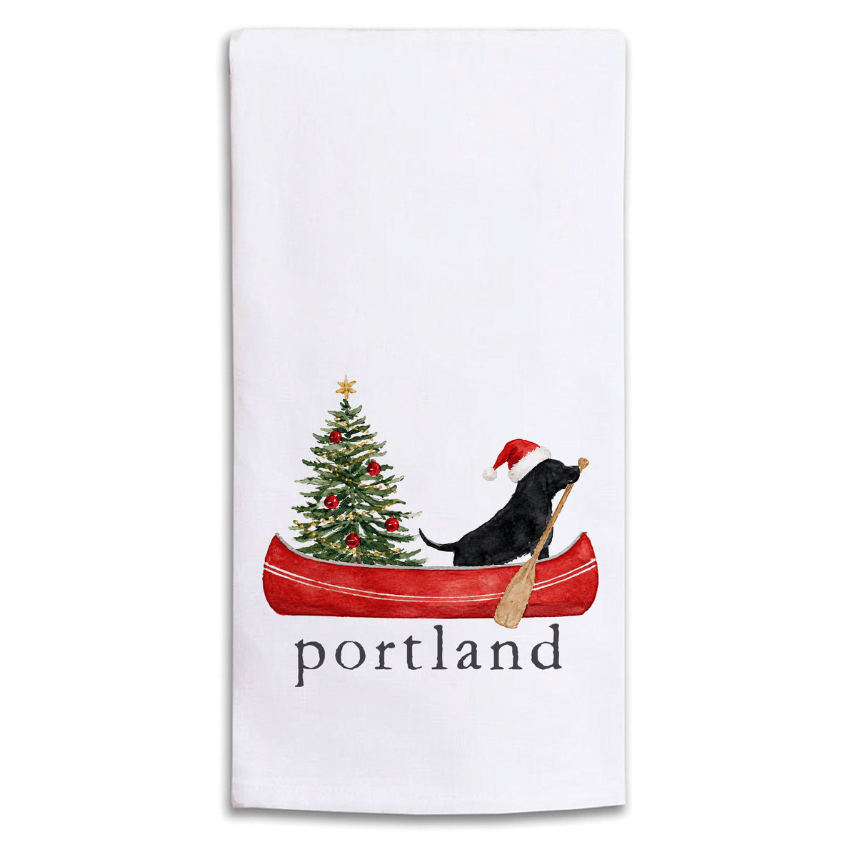 Christmas Dog Canoe Personalized Tea Towel
