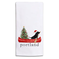Christmas Dog Canoe Personalized Tea Towel