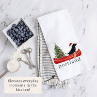 Christmas Dog Canoe Personalized Tea Towel