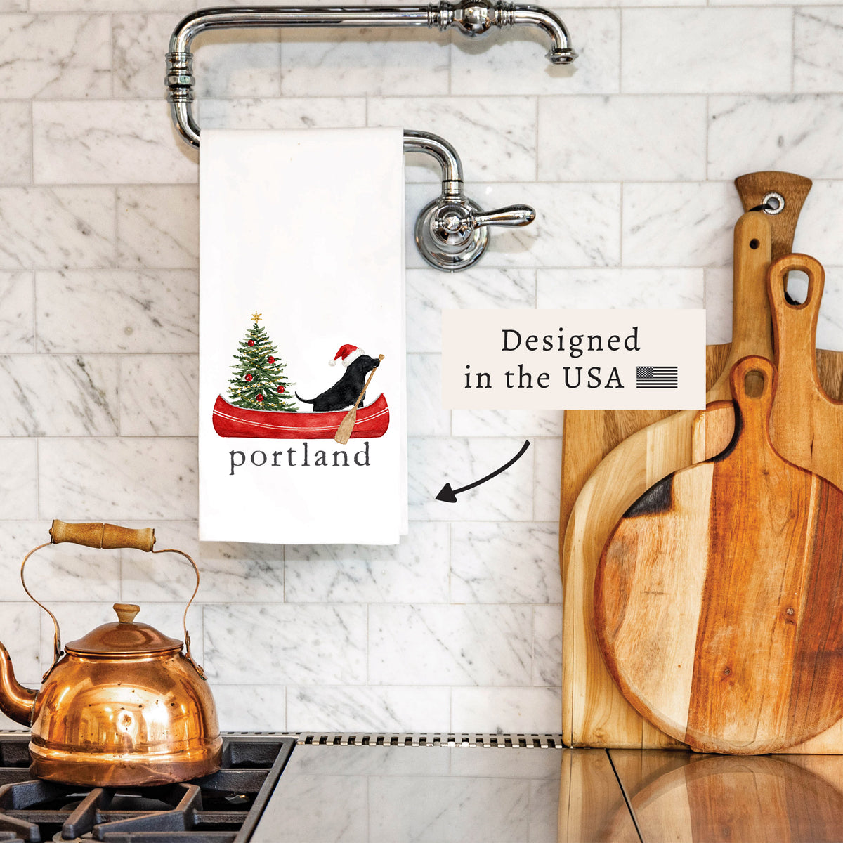 Christmas Dog Canoe Personalized Tea Towel