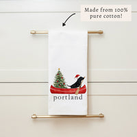 Christmas Dog Canoe Personalized Tea Towel