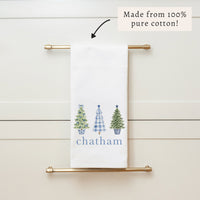 Coastal Cottage Christmas Trees Personalized Tea Towel