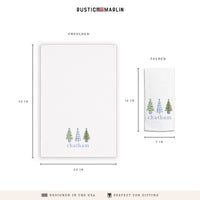 Coastal Cottage Christmas Trees Personalized Tea Towel