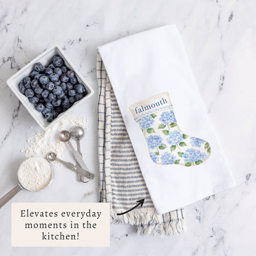 Hydrangea Stocking Personalized Tea Towel