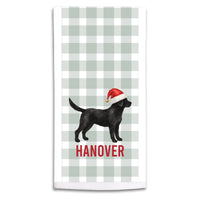 Black Lab Santa Hat Personalized Tea Towel