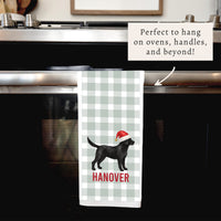 Black Lab Santa Hat Personalized Tea Towel