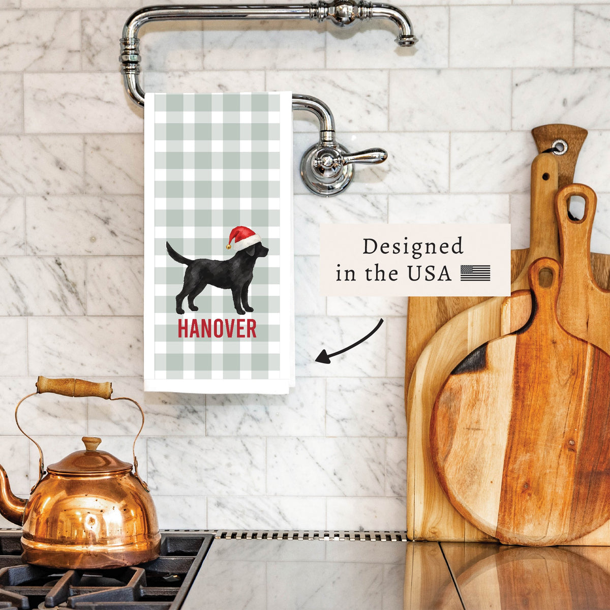Black Lab Santa Hat Personalized Tea Towel