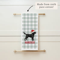 Black Lab Santa Hat Personalized Tea Towel